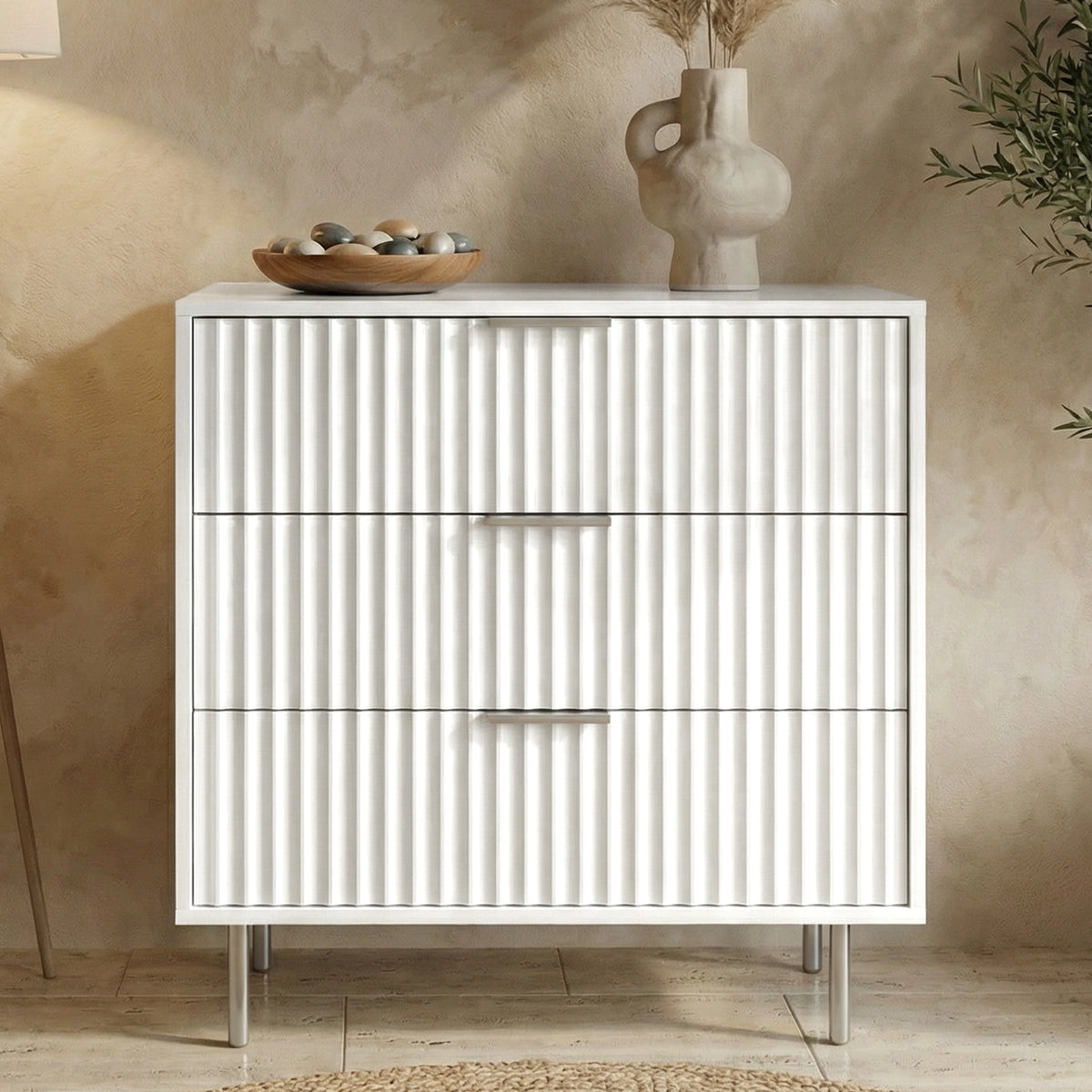 Flutrina Painted 3 Drawer Chest Drawers Metal Legs