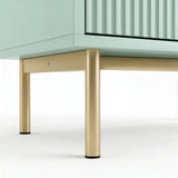 [Sage Green] 6 drawer wide chest standing on golden metal legs with raised base and sturdy frame