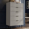 Grey painted 5 drawer chest with vertical flutrina detailing and slim black metal legs