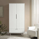 White painted 2 door wardrobe with lower drawer storage placed in room corner setting