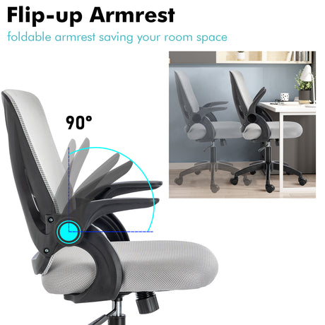 Foldable armrest office mesh chair for space-saving and ergonomic comfort.