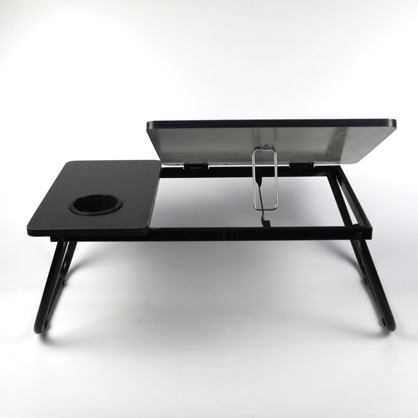 Black foldable bed study desk with adjustable height, perfect for studying or working from your bed, offering a comfortable and flexible solution.