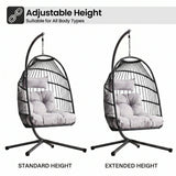 [Black] adjustable hanging egg chair with cushioned seat and height extension for indoor or outdoor relaxation