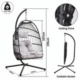 [Black] Dimensions diagram for black garden egg chair: 73cm seat, 107cm chair, 195cm stand, 100x103cm base