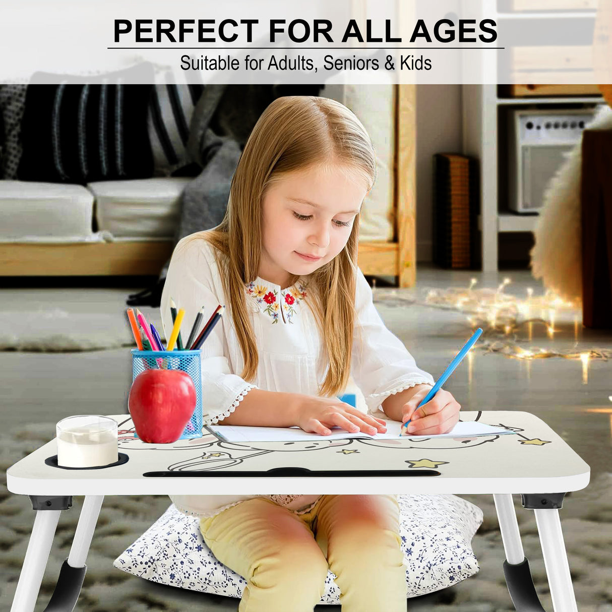 Foldable table for laptop, perfect for kids, offering a compact and easy-to-use design.