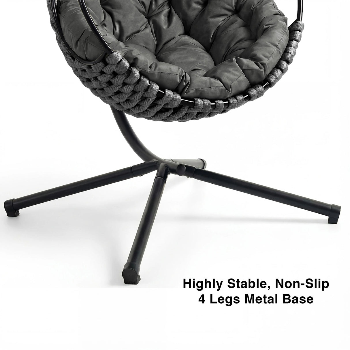 [Dark Grey] A free-standing dark grey egg chair with 4 leg support for high stability, perfect for both indoor and outdoor spaces.