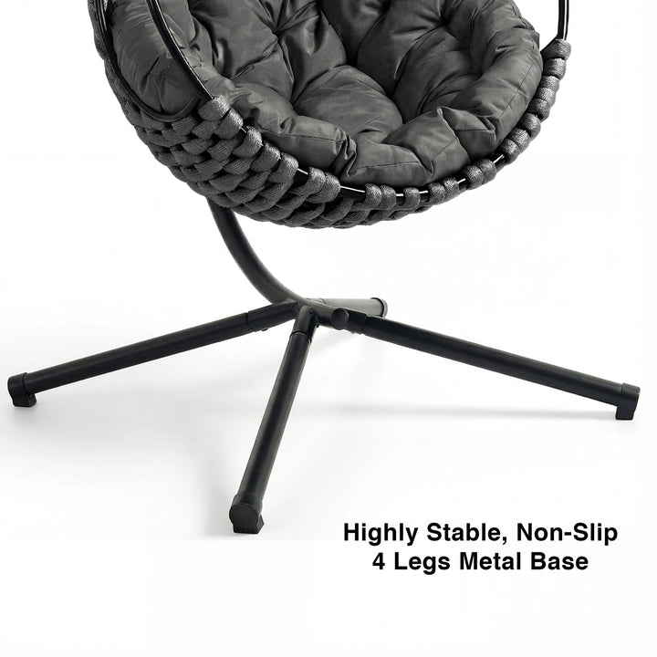 [Dark Grey] Dark grey hanging egg chair 4-leg metal base detail, highly stable non-slip cross-leg stand