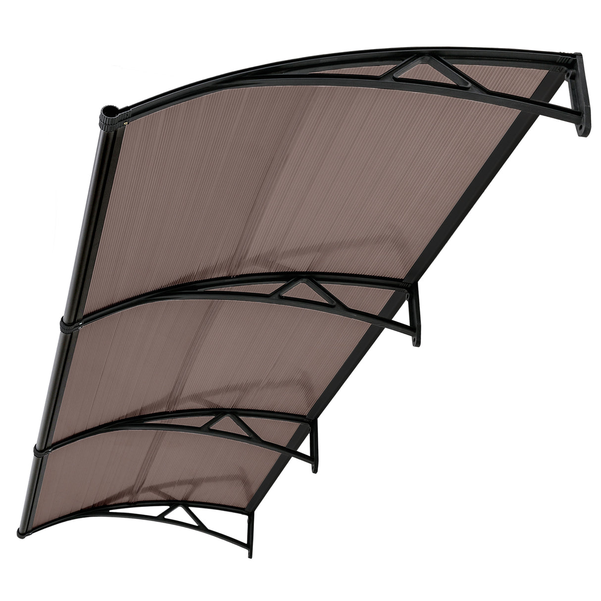 Front entrance canopy with brown polycarbonate panels and black ABS brackets.