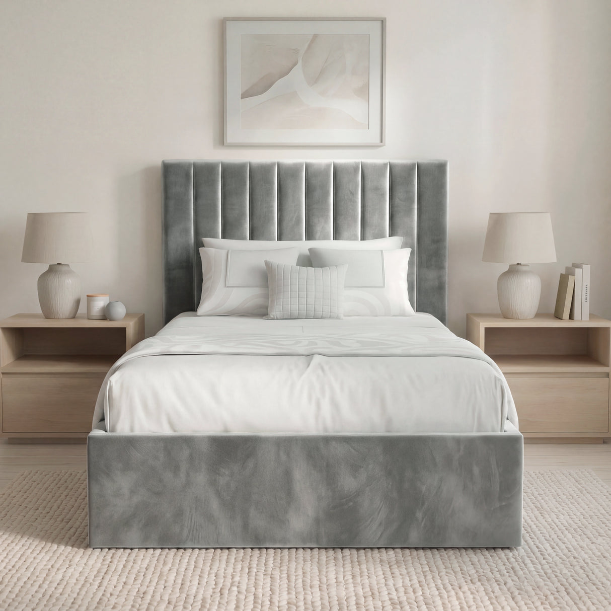 Vertical Line Ottoman Storage Bed - Velvet Ottoman Bed Frame