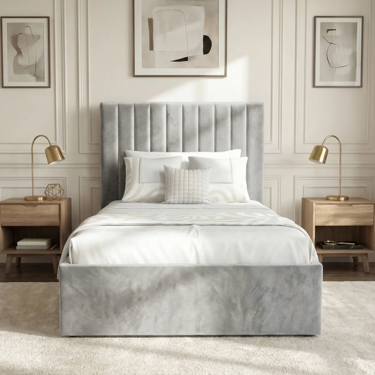 Vertical Line Ottoman Storage Bed - Velvet Ottoman Bed Frame