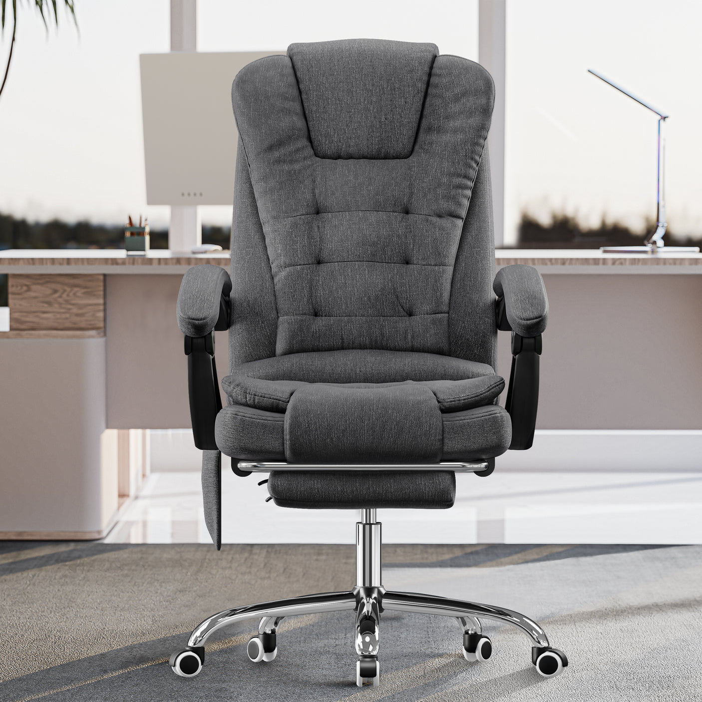 Comfortable Office Chair | Ergonomic Reclining Swivel Chair | Linen