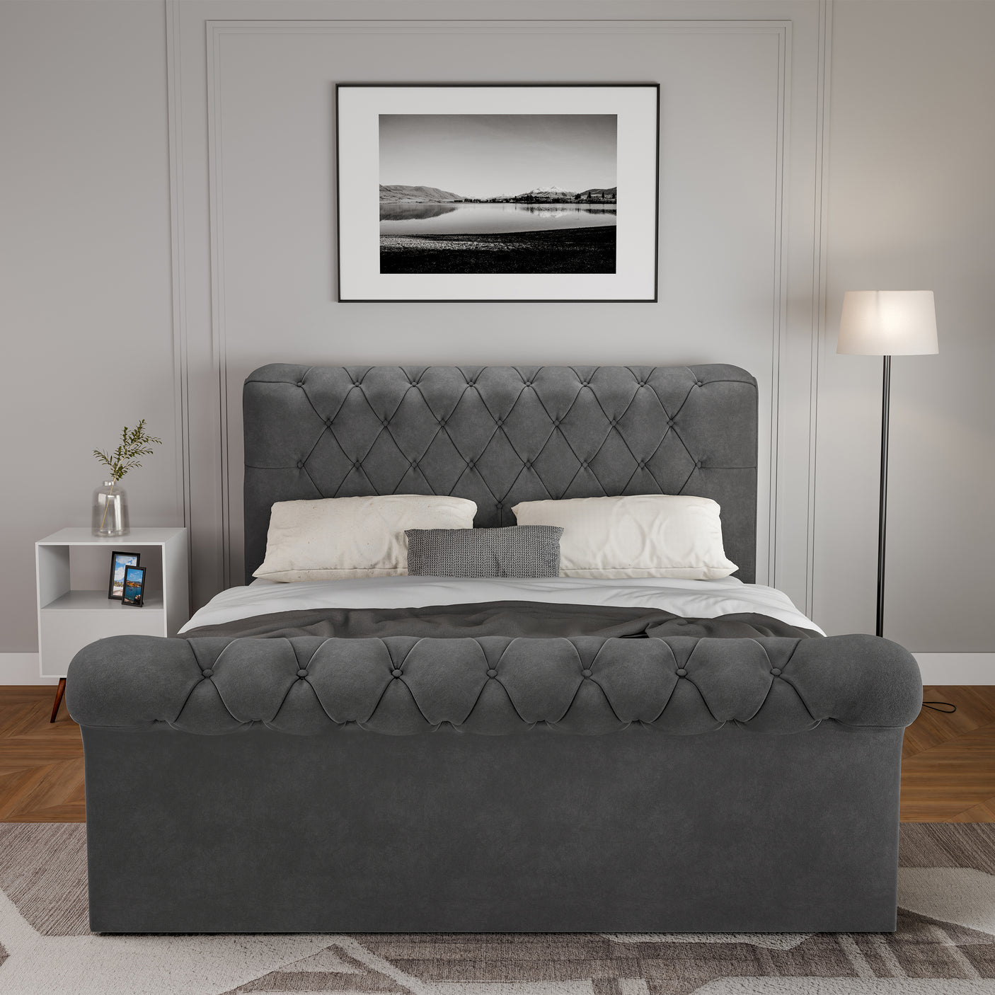 Blisswood Velvet Chesterfield Design Side lift Ottoman Bed With Storage