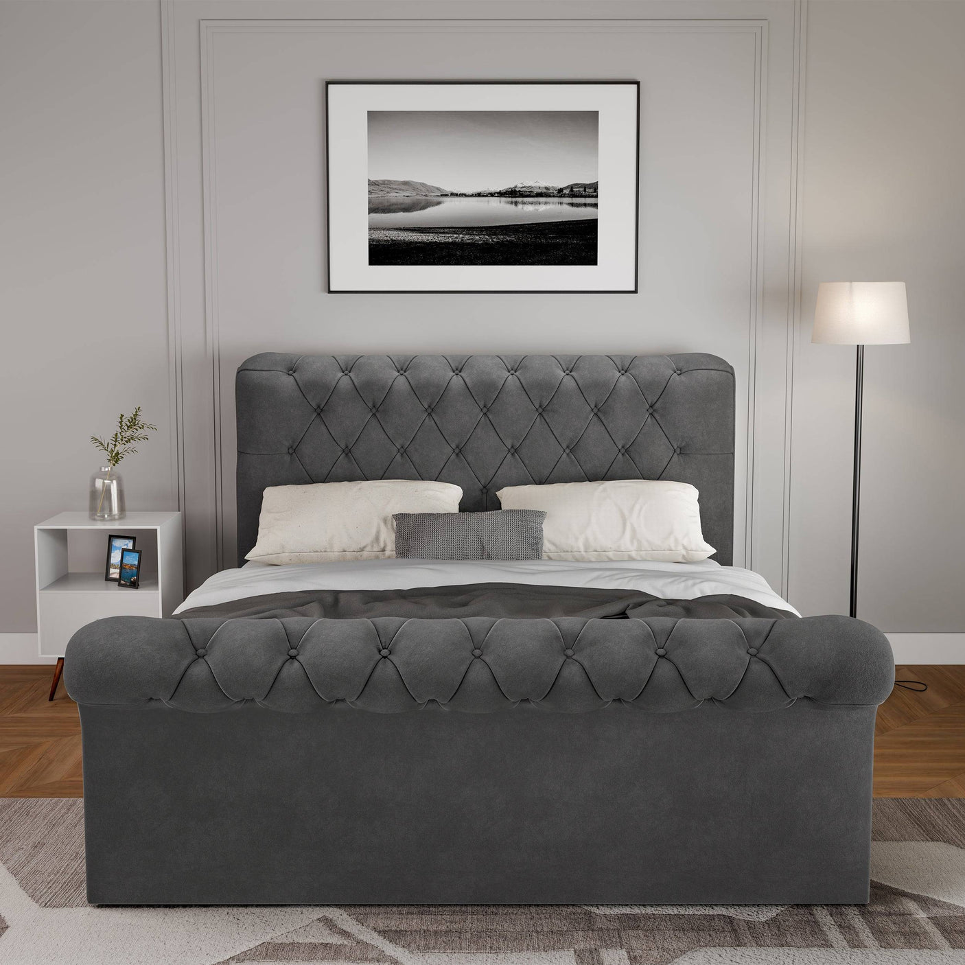 Blisswood Velvet Chesterfield Design Side lift Ottoman Bed With Storage