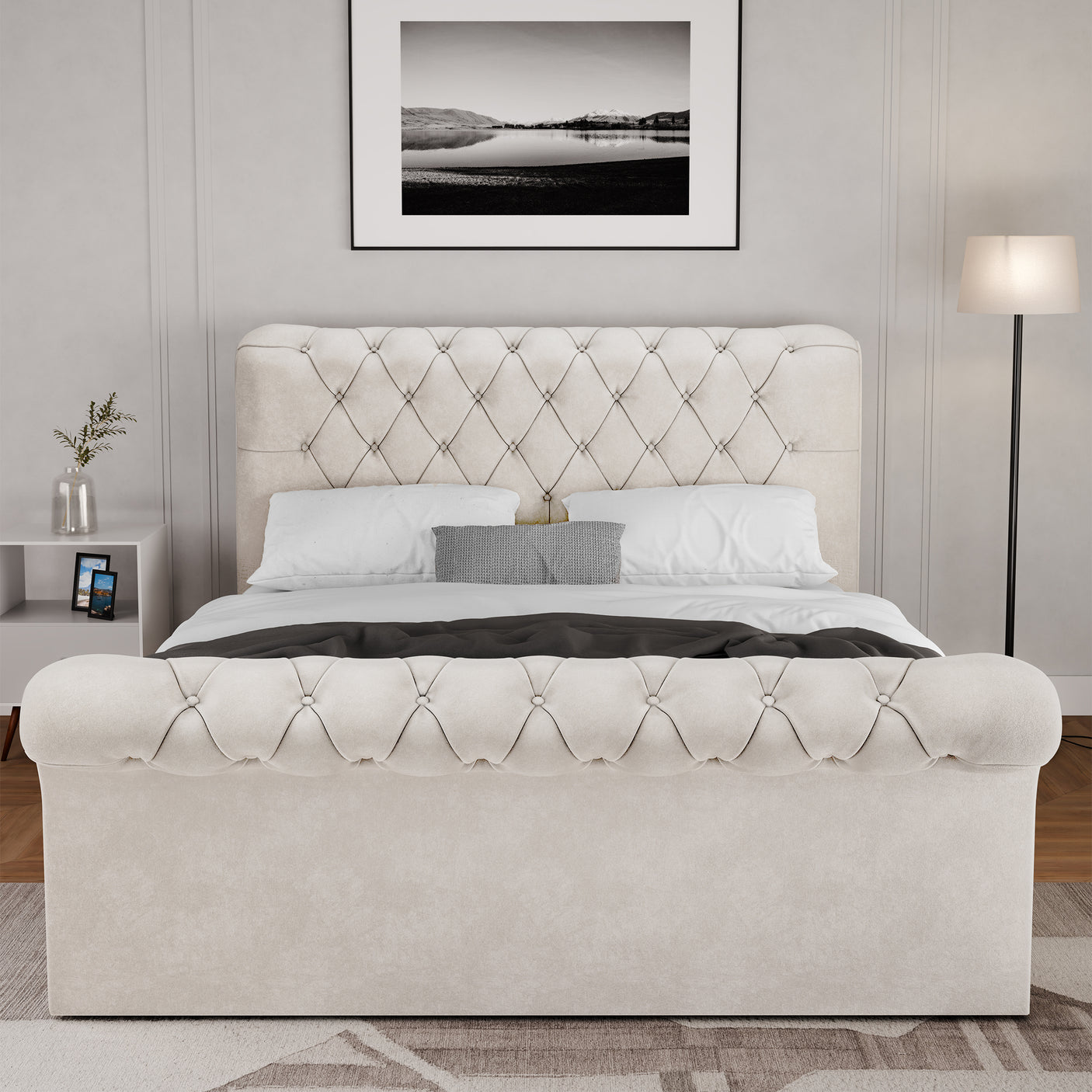 Blisswood Velvet Chesterfield Design Side lift Ottoman Bed With Storage
