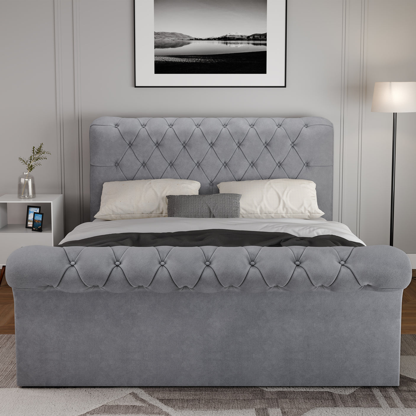 Blisswood Velvet Chesterfield Design Side lift Ottoman Bed With Storage