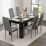 Compact Black Marble Finish Kitchen Table and Chairs Set
