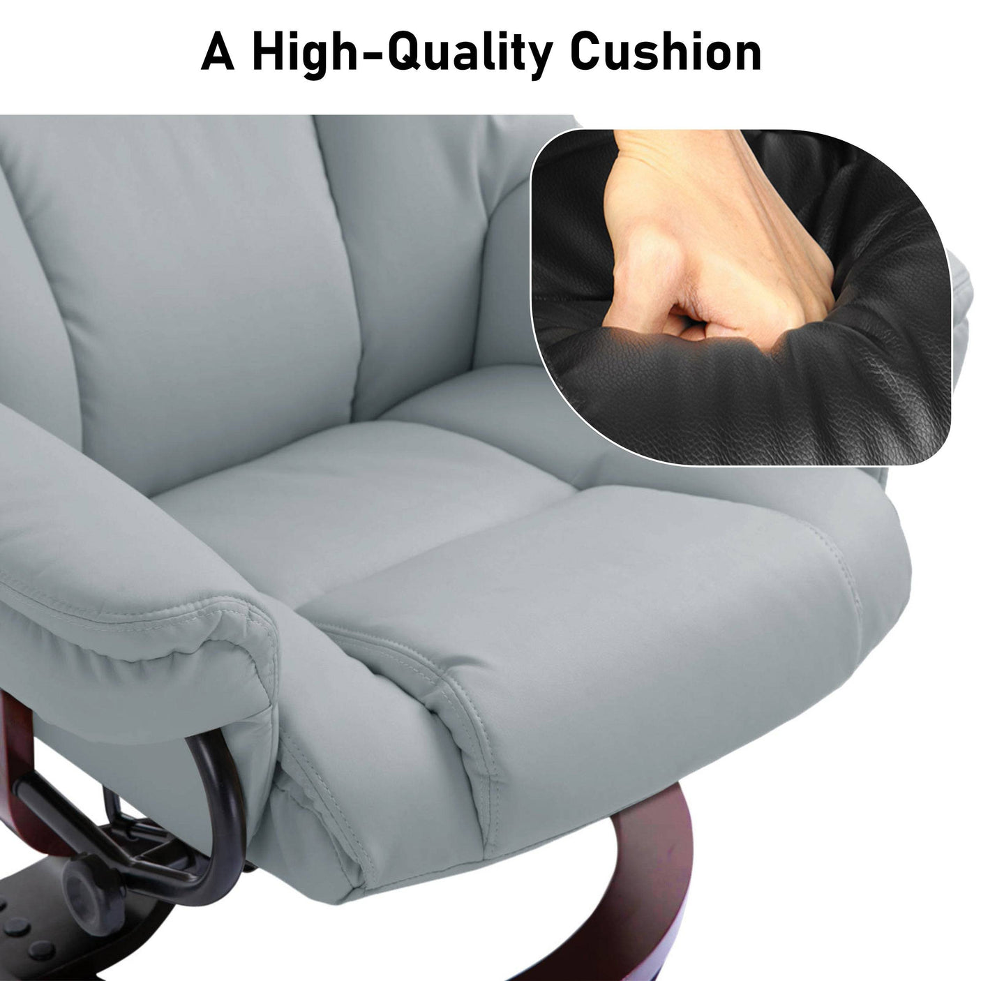 Close-up of light grey cushion on Recliner Swivel Armchair With Footstool | Lounge Chair, showing soft, supportive padding for daily use.