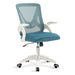 Full mesh office chair in light blue with 360° swivel for ultimate comfort and flexibility.