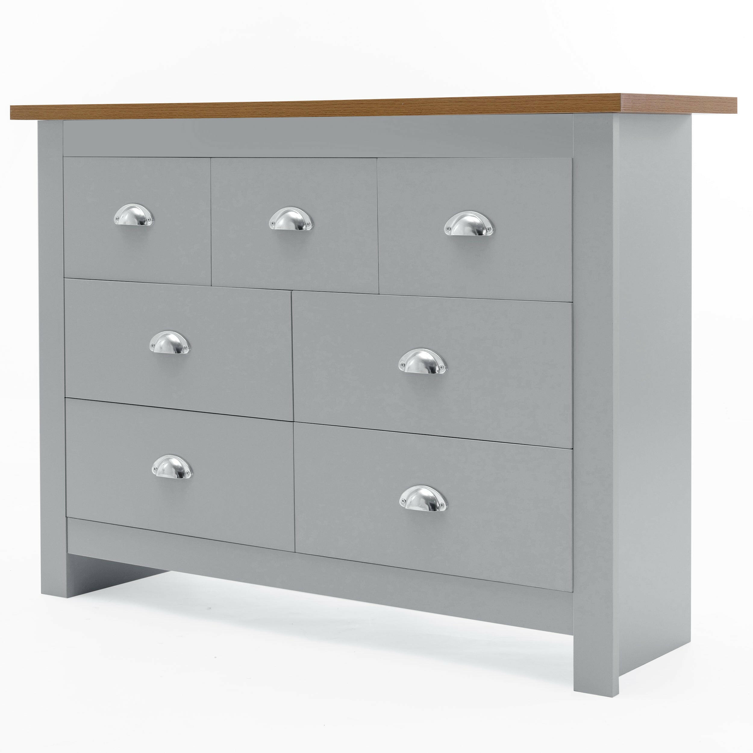 Furniture chest of drawers top and silver handles, perfect for bedroom organization.