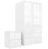 White furniture set for bedroom with wardrobe, chest of drawers, and storage options