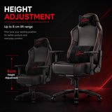 [Black] Graphic detailing the up to 6 cm lift range height adjustment feature of the high-back gaming chair.