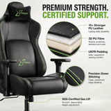 [Black] Infographic displaying the multi-layer material build including PU leather, PU fibre, UKFR padding, and gas lift.