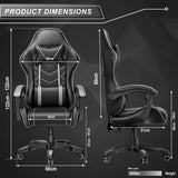 Gaming chair dimension, showcasing detailed size measurements fora comfortable seating experience.