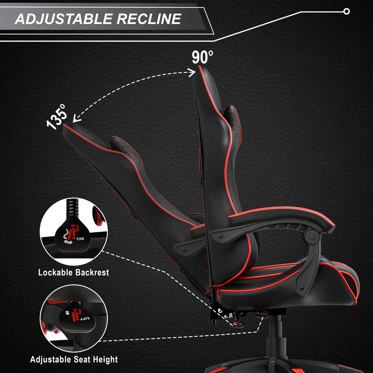 Gaming chair recliner – ergonomic design with adjustable backrest, footrest & armrests.