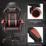 Gaming chair with durable wheels for easy mobility and smooth movement during long sessions.