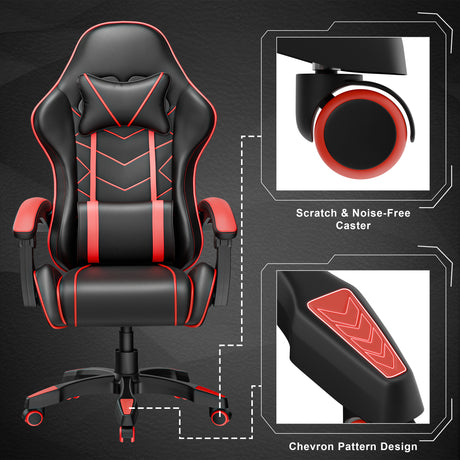 Gaming chair with durable wheels for easy mobility and smooth movement during long sessions.