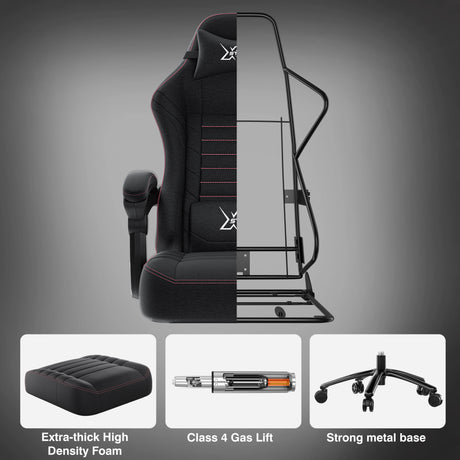 Black office chair with features highlighted on a gray background