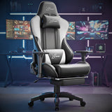 Gaming chair with 'X-Striker' branding in a gaming setup with multiple monitors.