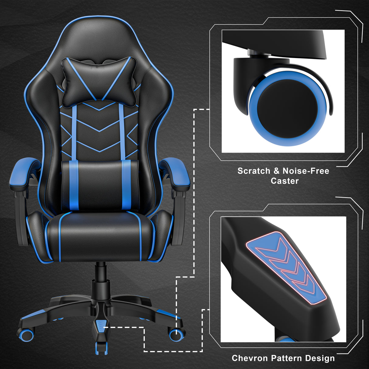 Gaming chair with wheels – ergonomic, adjustable design with lumbar support for comfort.