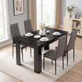 Gloss Black Marble Finish 4-6 Seater Dining Table and Chairs Set