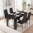 [4 Seater | Black] Gloss Black Marble Finish 4-6 Seater Dining Table and Chairs Set with four chairs.