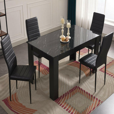 Gloss dining table and chairs set with modern design, ideal for contemporary dining rooms.