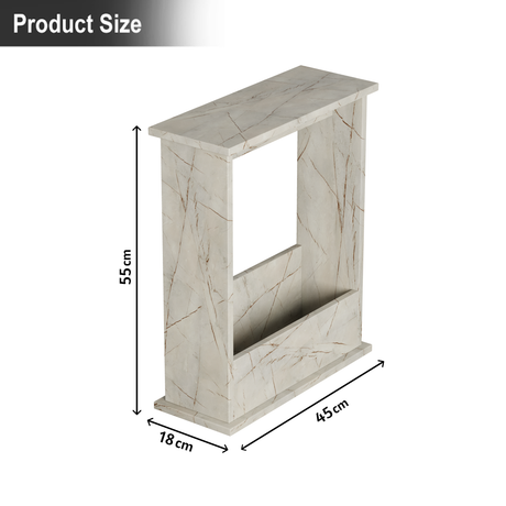 Elegant gold marble narrow side table, size 55 cm × 18 cm × 45 cm, perfect for modern decor.