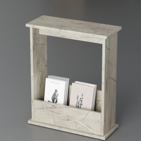 Gold marble side table with stylish books storage, perfect for modern living rooms.