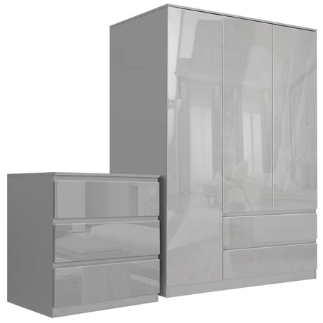 Gray bedroom set, stylish and functional, with modern designs and ample storage.