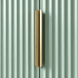 [Sage Green] Close detail of green wardrobe vertical metal handle against painted surface