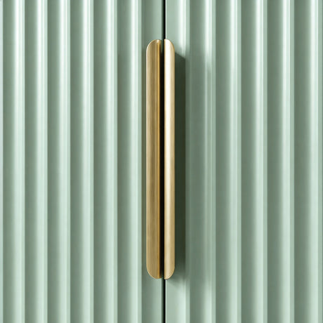 [Sage Green]  Close detail of green wardrobe vertical metal handle against painted surface
