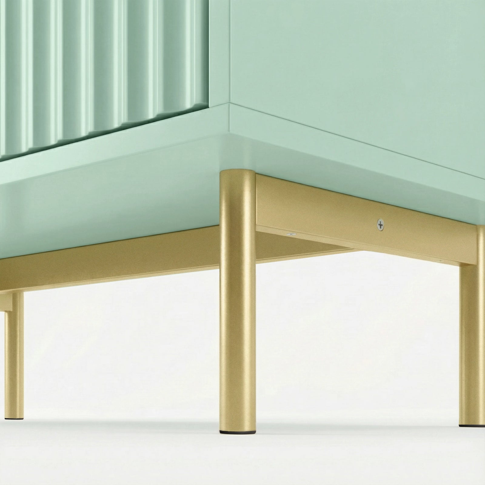 [Sage Green] three chest of drawers' lower section highlighting golden legs and elevated frame design