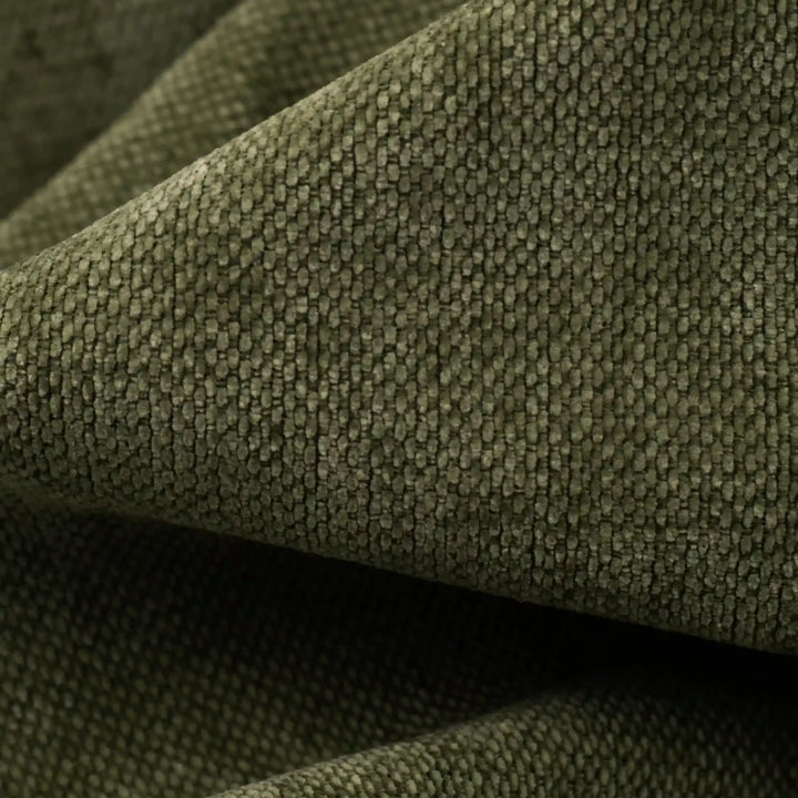 [Green | Set of 2] Close-up of olive green woven fabric with a textured, basketweave-like pattern and soft folds.