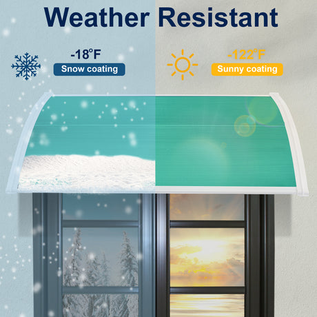 Green door canopy UK with weather resistance, snow coating, and sunny coating.