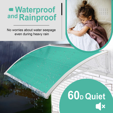 Green door canopy waterproof and rainproof for reliable outdoor protection.