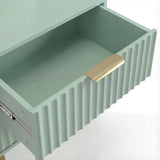 Green drawer interior view with painted finish, golden sleek design handles and rectangular storage capacity