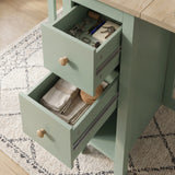 [Green] Stovra Drop Leaf Dining Table both drawers open showing cutlery and stationery in top and linens below