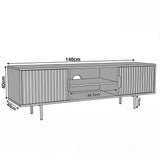 Green TV cabinet size guide with height 55 cm, depth 40 cm and width 140 dimensions for accurate living room space planning.