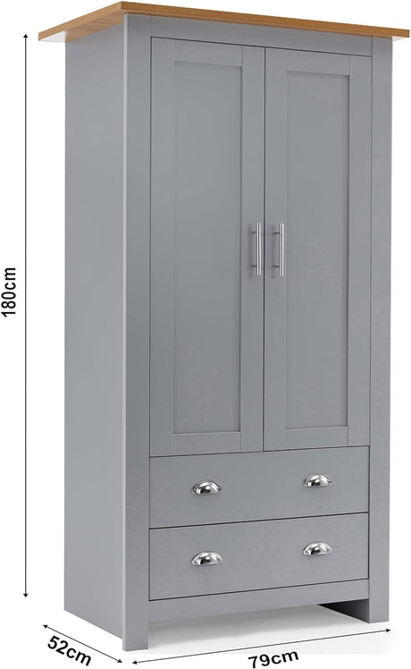 Elegant grey 2-door wardrobe for modern bedrooms, spacious and stylish storage solution.