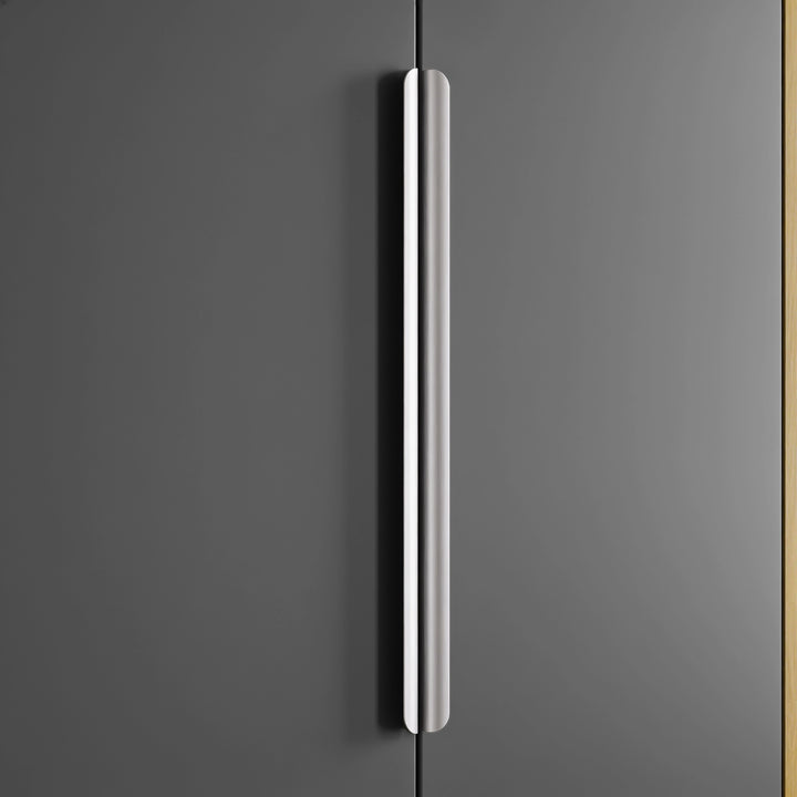[Grey] A modern, slim vertical handle of grey wardrobe in brushed silver metal.